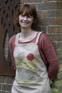 Laura wearing her Marketing Pinny