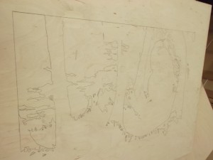 Uncut block showing one layer or colour separation